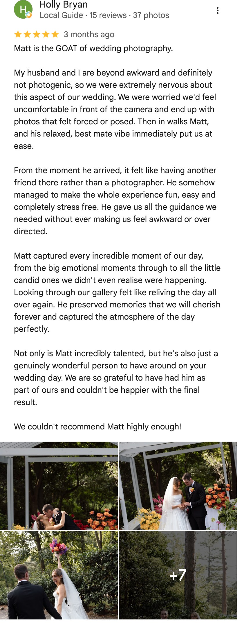 Five-star Google review from Holly Bryan