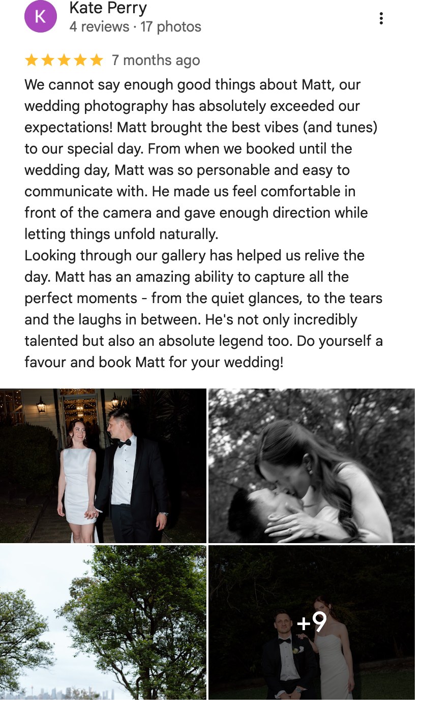 Five-star Google review from Kate Perry